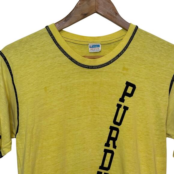 Vintage 70's Yellow Perdue University 50/50 Champion T-Shirt with Blue Stitching - Picture 2 of 8
